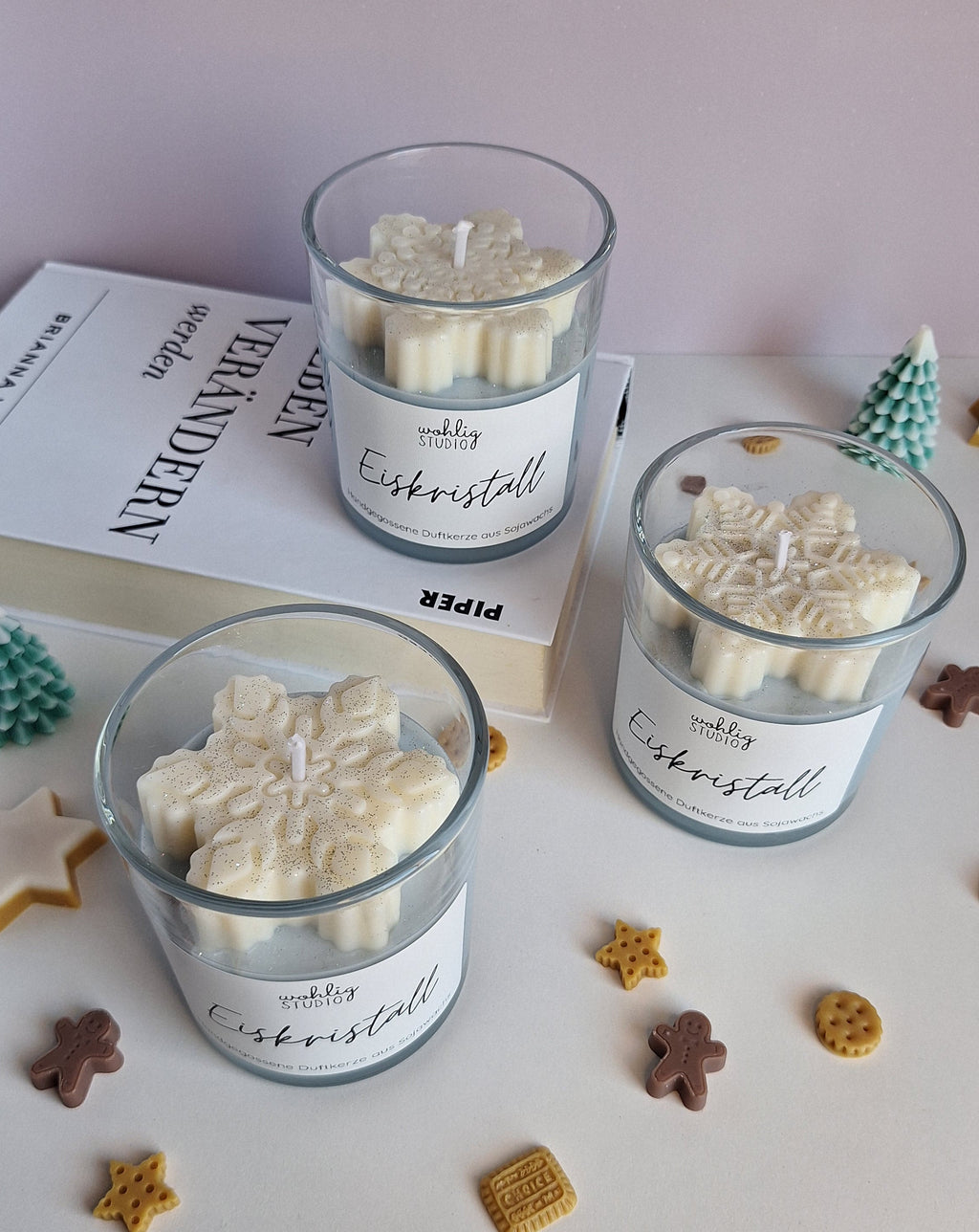 Duftkerze Eiskristall - frische Winterkerze mit Schneeflocke