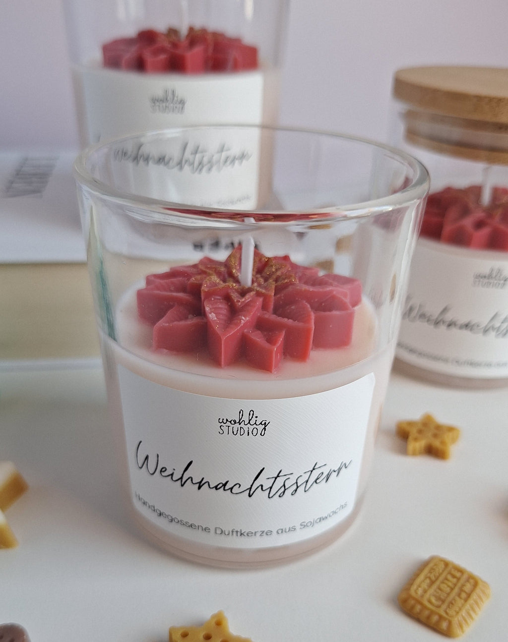 Duftkerze Weihnachtsstern - roter Christstern mit Vanille Duft