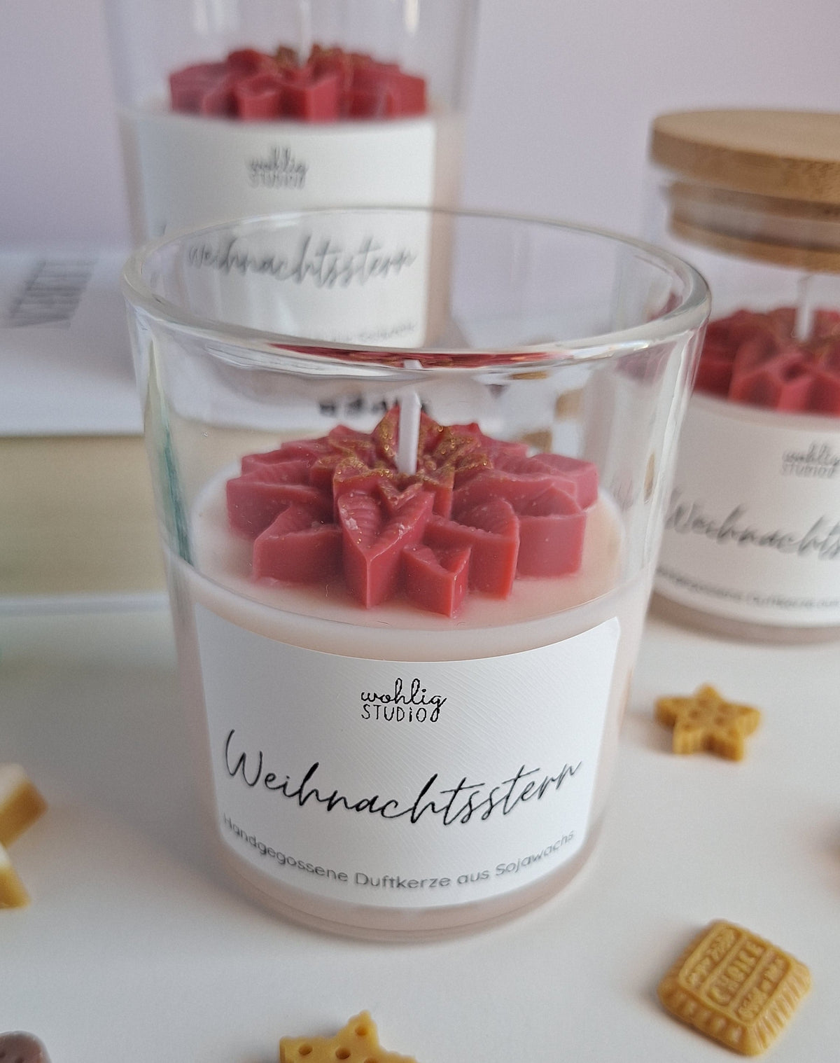 Duftkerze Weihnachtsstern - roter Christstern mit Vanille Duft