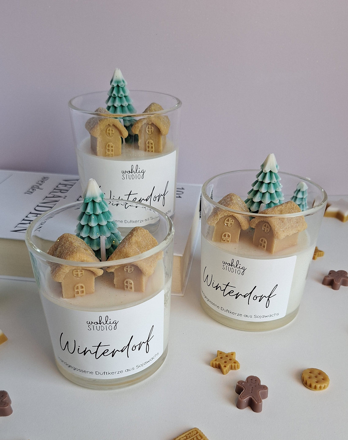 Duftkerze Winterdorf - Winterkerze mit süßem Duft