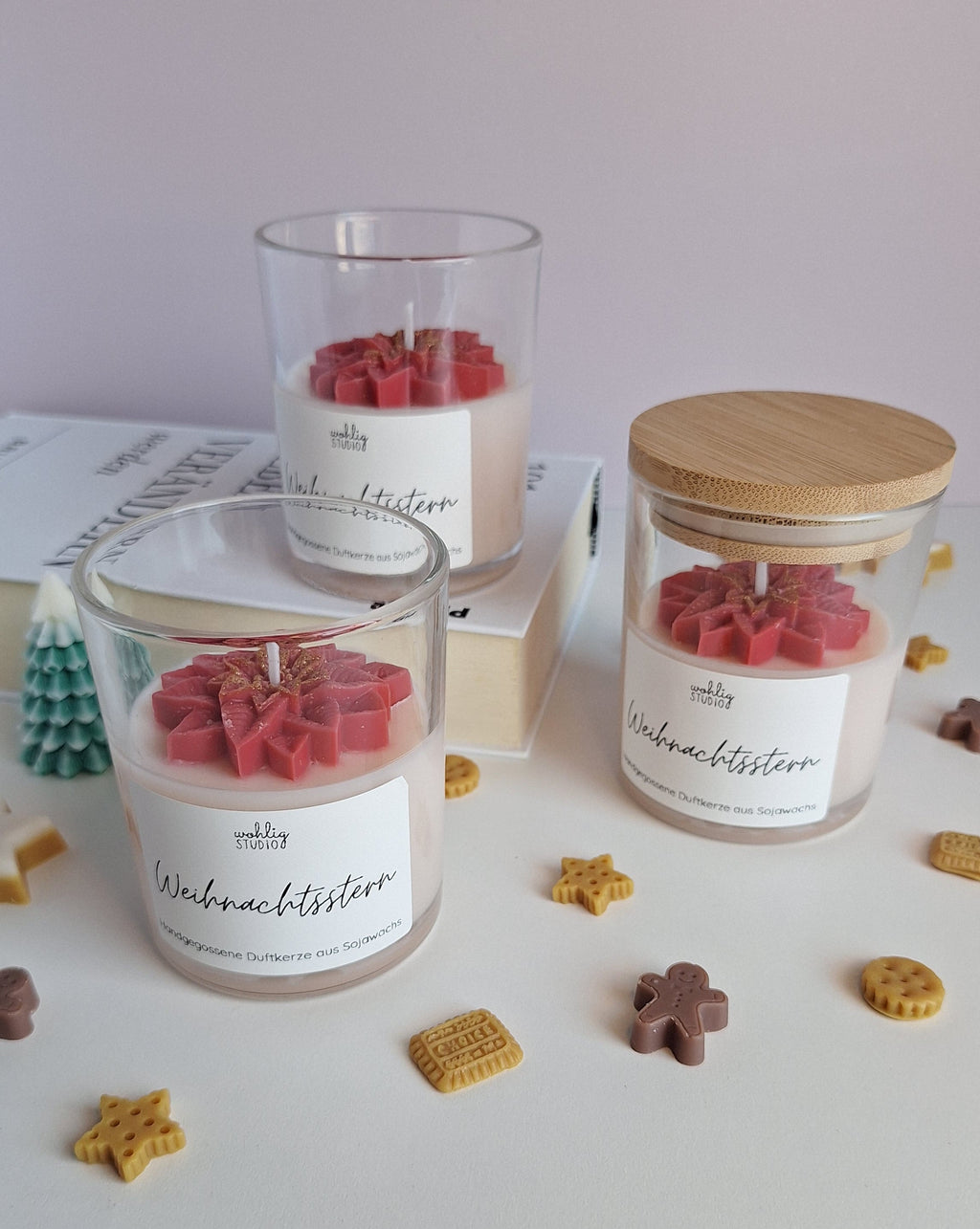 Duftkerze Weihnachtsstern - roter Christstern mit Vanille Duft