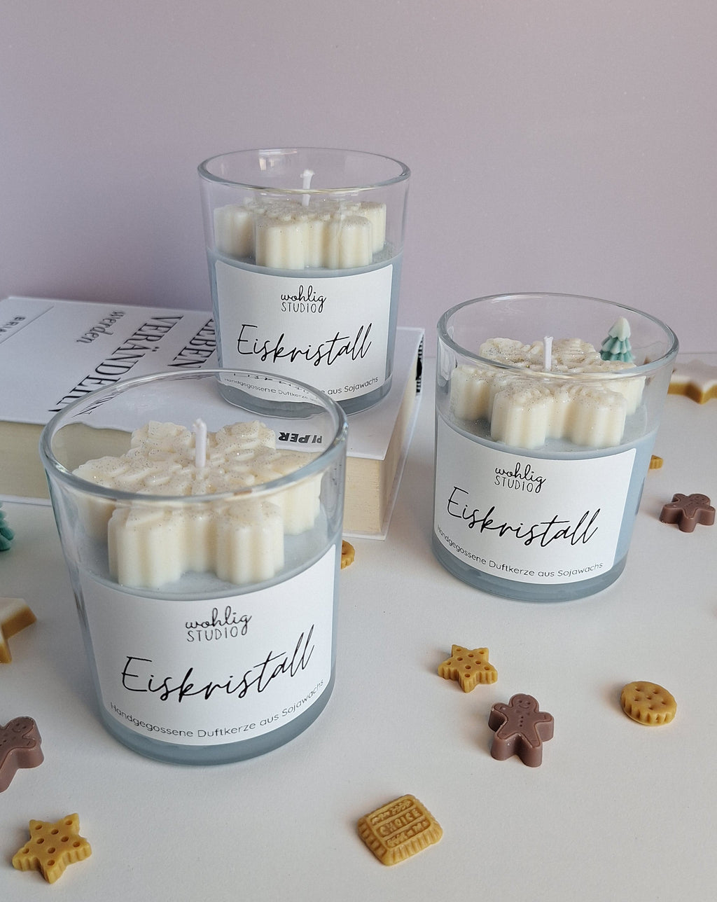 Duftkerze Eiskristall - frische Winterkerze mit Schneeflocke